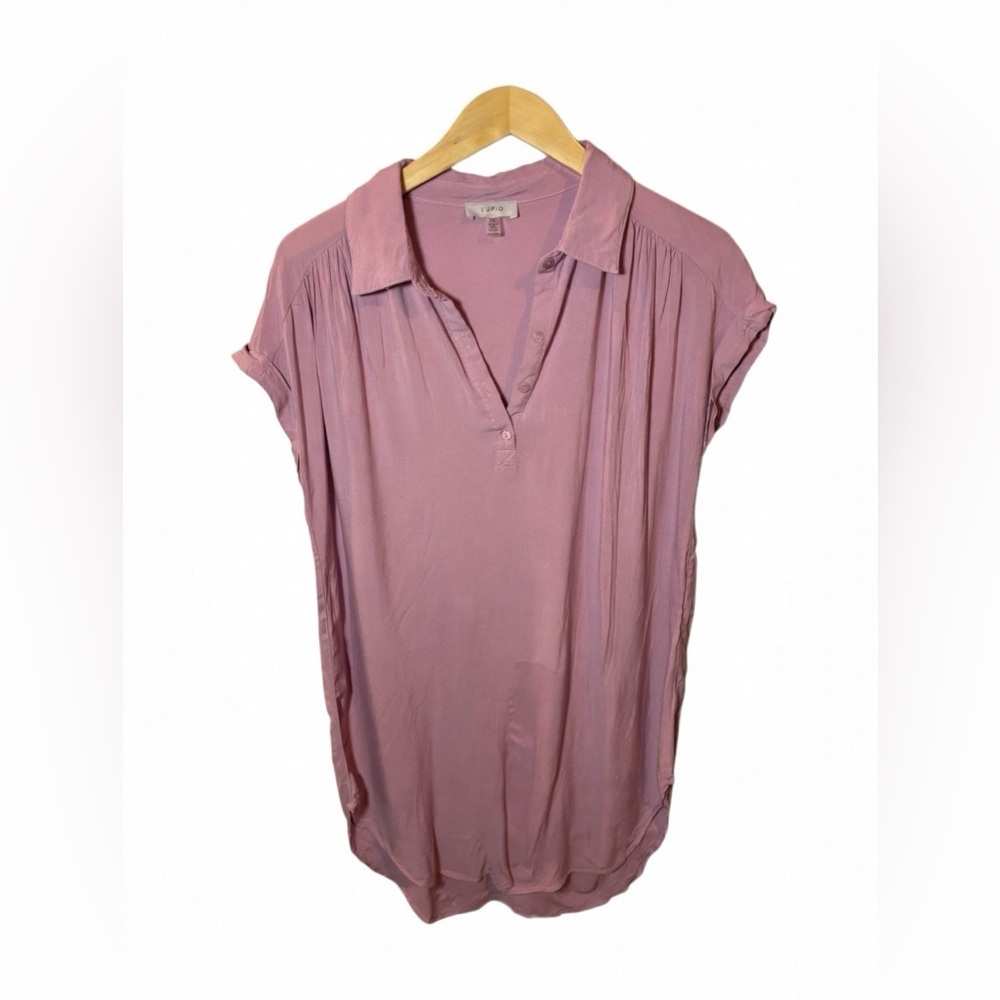 Cupio Women's 100% Viscose Mauve Short Sleeve Collared Tunic